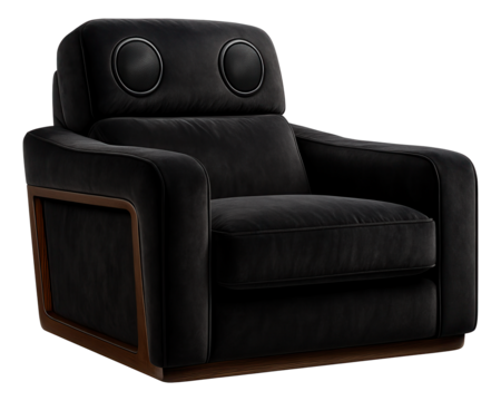 Soft armchair with built-in speakers for an immersive audio experience in a multimedia room.