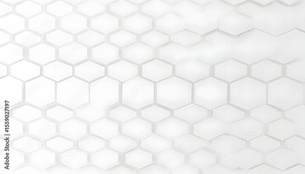 Wall mural abstract white hexagon pattern with subtle shadows and overlappi
