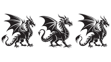 Mythical Dragon Tattoo Vector Set – Fierce Tribal Art for Fantasy and Asian-Inspired Designs