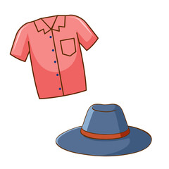 Casual attire: a illustration featuring a casual shirt and a hat in a relaxed and inviting style.