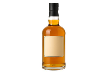 Amber whiskey bottle with blank label isolated on transparent background