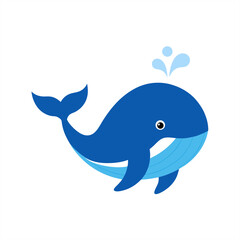 Ocean whale with spout and fish motif vector on transparent background for web and graphic design