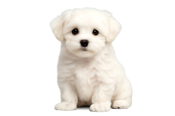 Adorable white puppy sitting isolated on transparent background