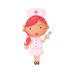 Dedicated Nurse: A depiction of a caring nurse, holding a syringe in a simple and charming style. A visual representation of care and healthcare.