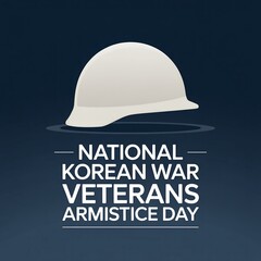 Illustration of a white helmet above korean war veterans armistice day text art