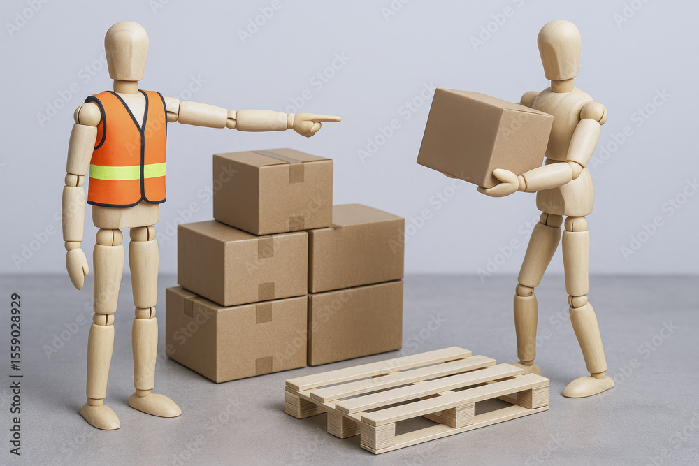 Poster a demonstration coordination and teamwork ensures efficient handling and stacking packages for strea