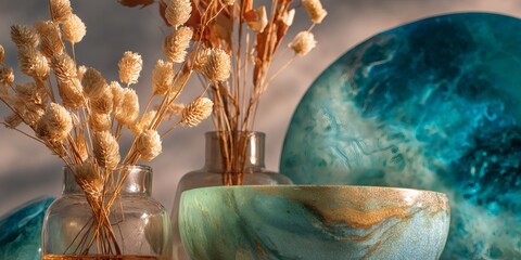 Tranquil Harmony: A Still Life with Agate Crystals and Dried Botanicals