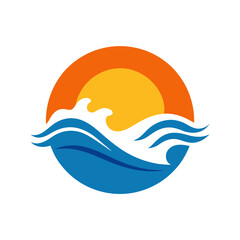 Sunset and wave combo with splash elements vector on transparent background for web and graphic design