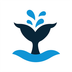 Water splash and whale tail drawing vector on transparent background for web and graphic design