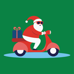 Santa Claus Riding Scooter Realistic Illustration