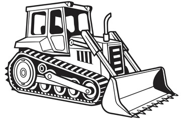 Cartoon Bulldozer Illustration Heavy Machinery Vehicle for Construction Work Earthmoving Black and White Design Ready for Coloring Pages