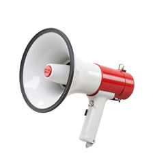 Vintage megaphone with red and white design on white background  