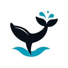 Whale tail diving with splash vector clipart on transparent background for web and graphic design