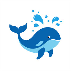 Whale with splash and fish elements vector on transparent background for web and graphic design