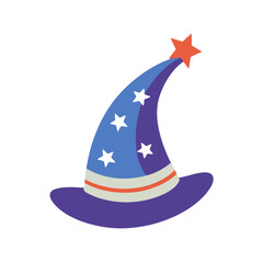 Whimsical wizard hat clipart with star pattern on transparent background for web and graphic design