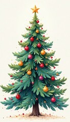 Fototapeta premium Watercolor Christmas tree repeat, muted tones, intricate details , cream, celebration