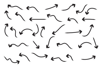 Collection of curved arrows. Set of curved hand drawn arrows.