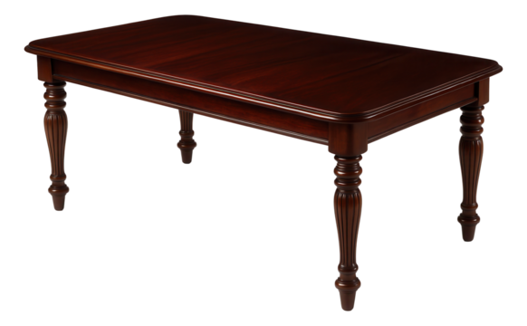 A traditional mahogany dining table with turned legs, enhancing the elegance of a classic dining room in a historic home.