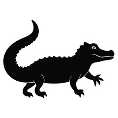 Silhouette of Alligator Powerful Reptile Vector Illustration, Black and White Clipart, Wildlife Animal Graphic Design
