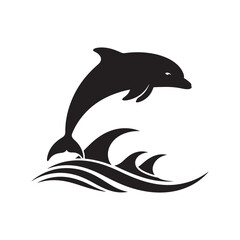 Obraz premium Graceful Marine Dolphin Jumping from Ocean Waves in a Dynamic Silhouette Vector Animal Art for Water Movement