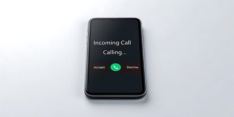Smartphone screen displays an incoming call with options to accept or decline the communication