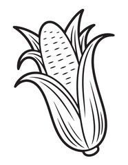 Corn on the Cob – Harvest Vegetable Fall Coloring Page for Children and Thanksgiving Themes
