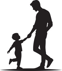 A father and child holding hands, portrayed as silhouettes, depicting love, care, and familial bond.