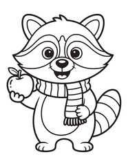 Cute Raccoon with Scarf – Fall Woodland Animal Line Art for Children’s Coloring Books