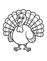Cute Turkey with Feather Spread – Thanksgiving Bird Line Art for Kids Holiday Coloring Books

