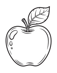 Simple Apple with Stem and Leaf – Fall Fruit Line Art for Kids Coloring Page and Educational Use