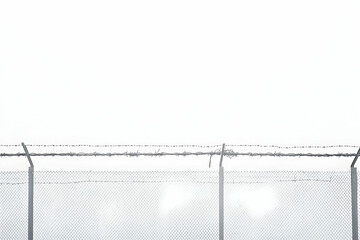 Fototapeta premium Barbed wire fence against overcast sky: symbol of isolation and security