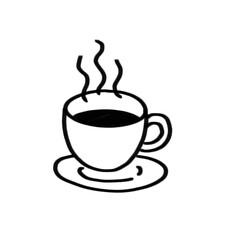 Minimal Line Drawing of a Hot Coffee Cup – Black and White Illustration