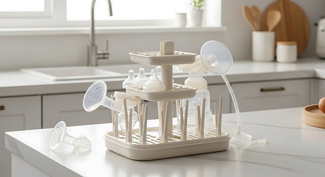 Baby Bottle and Pump Drying Rack Organizer Clean and Sterile Baby Feeding Essentials