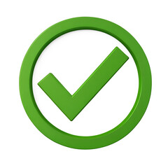 A green check mark inside a green circle isolated on transparent background