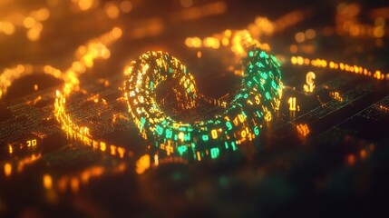 Glowing Digital Data Stream: Abstract Futuristic Circuitry with Numbers and Light