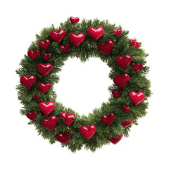 Festive Christmas Wreath Adorned with Red Heart Ornaments