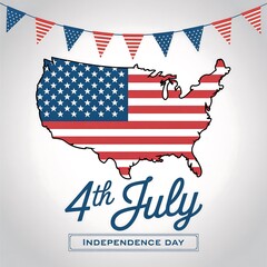 United states map with american flag design for fourth of july independence day