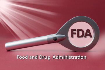 FDA text . Food and drug administration on a red