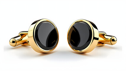 Onyx and gold cufflinks with sleek, elegant design, perfect for formal wear and adding touch of luxury to any outfit