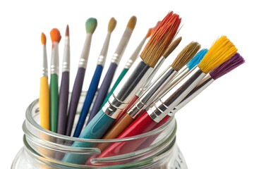 Fototapeta premium A colorful array of brushes resting in a glass jar PNG Image