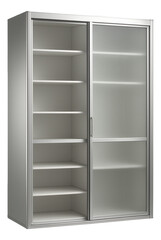 Metal-framed modular wardrobe with sliding doors, designed for a modern bedroom.