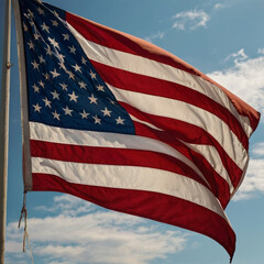 United States Flag Waving Against Clear Blue Sky