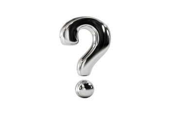 Shiny chrome question mark on black background.