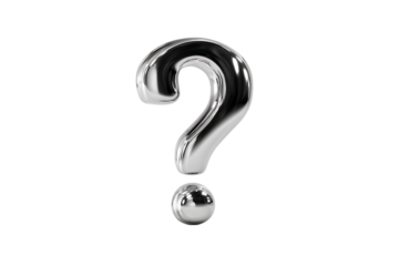 Shiny chrome question mark on black background.