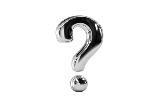 Shiny chrome question mark on black background.