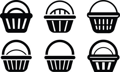 A vector icon set of black and white shopping baskets and carts for web commerce design