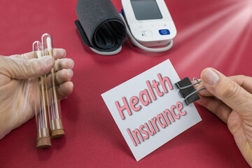 Health insurance. Text on a red background