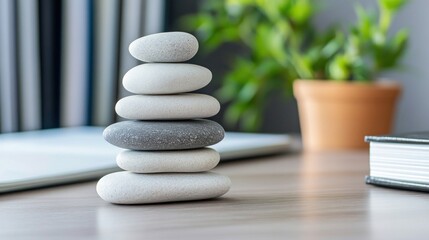 Stacked stones on a desk (3)