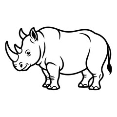 Fototapeta premium Rhino doodle with second horn outline, transparent background.