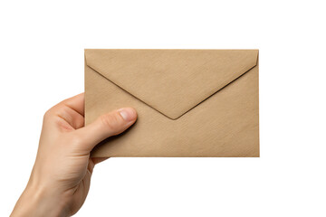 Fototapeta premium Hand holding a kraft paper envelope.